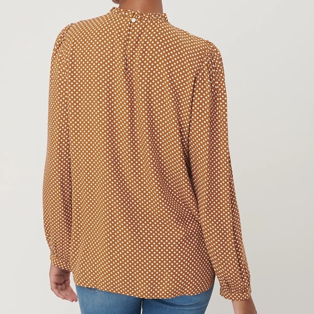 LOFT Dotted Pintucked Blouse Size Medium Brown Vivid Vicuna Career Workwear - Picture 2 of 9